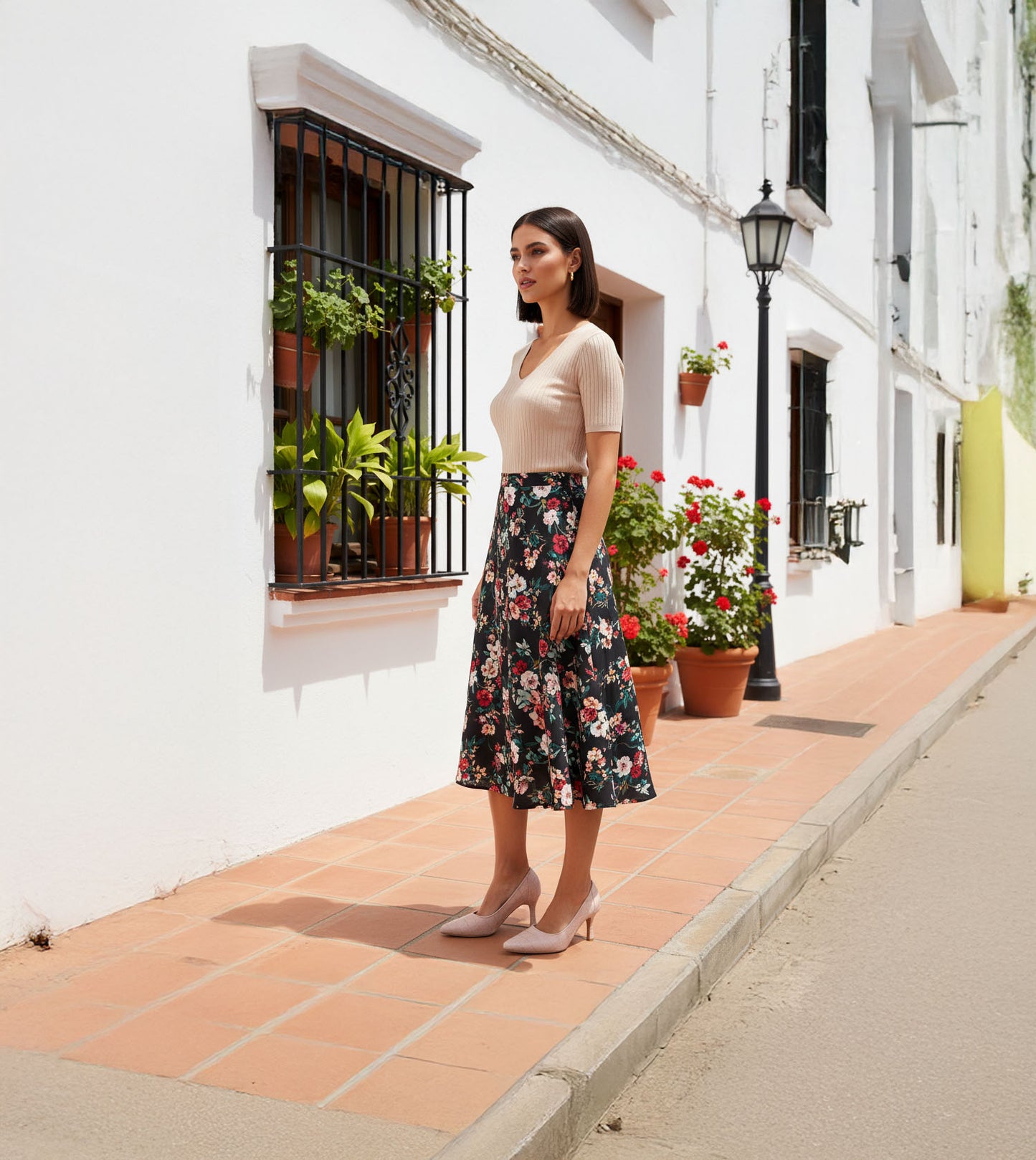Patent Croc-Effect Print Pointed Toe Pumps - Cream