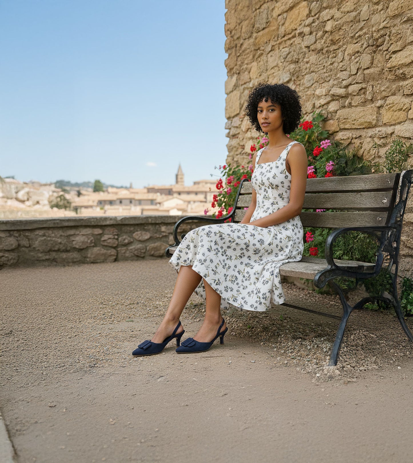 Slingback Pointed Toe buckle detail heels - Navy