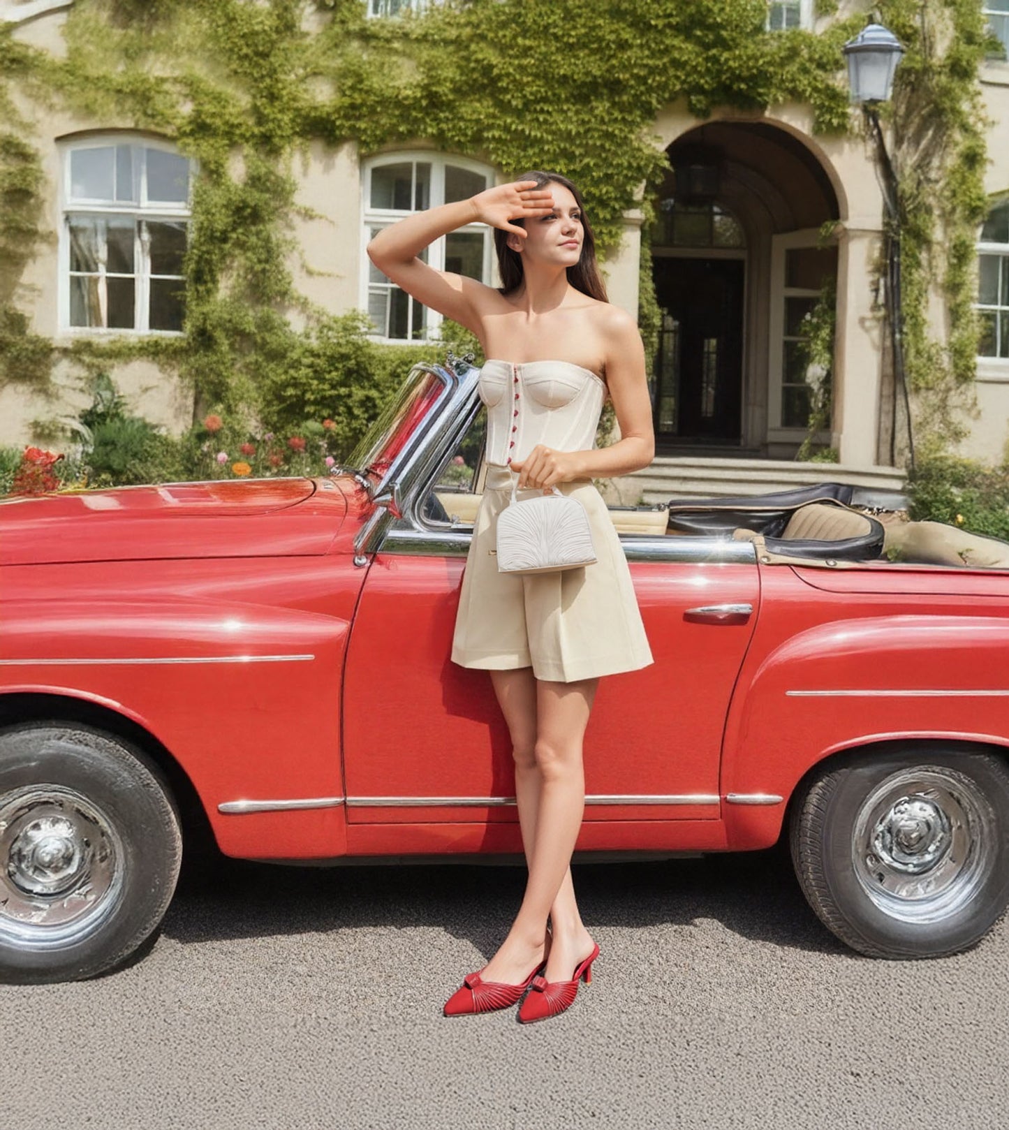Knotted Pointed Toe Suede Heels - Red