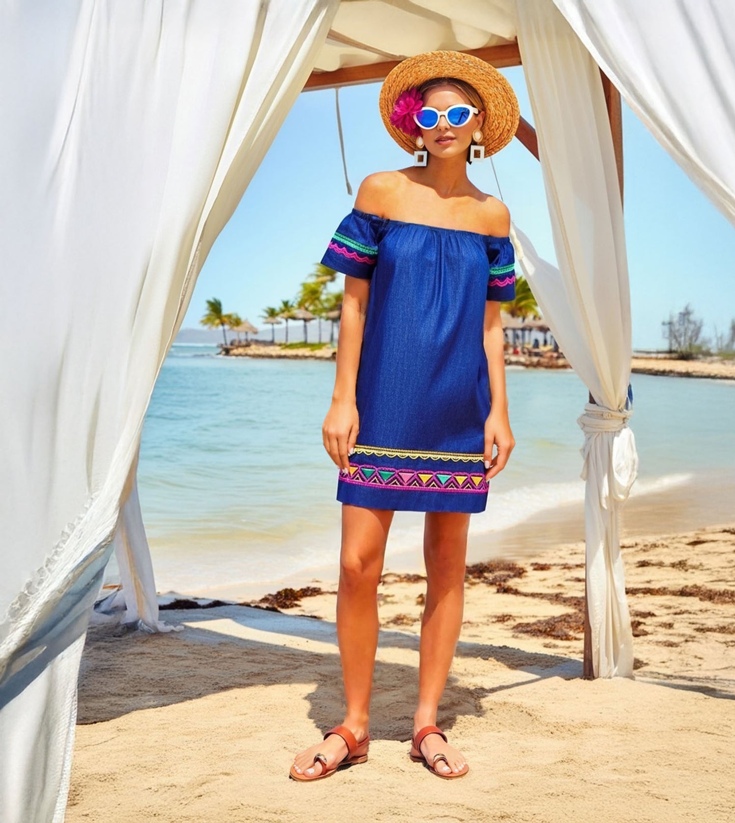 Metallic Accent Toe Ring Flat Sandals - Tan