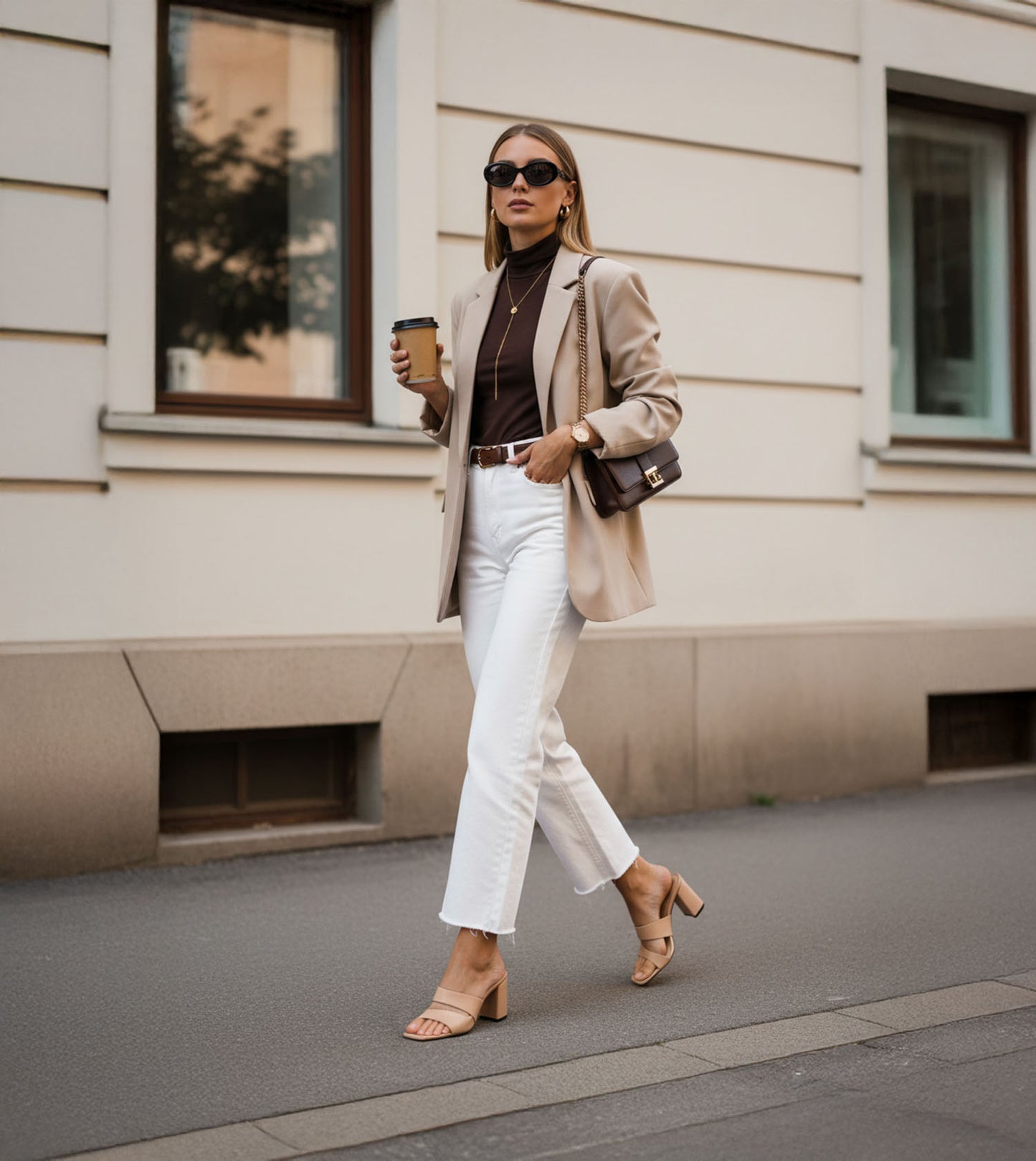 Asymmetric Cutout Block Heeled Slide Sandals - Peach