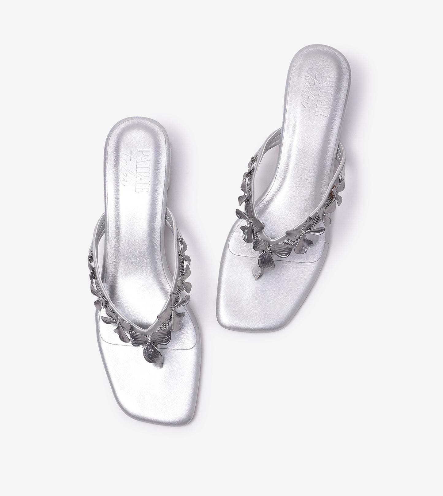 Floral Detail Block Heels Sandal - Silver