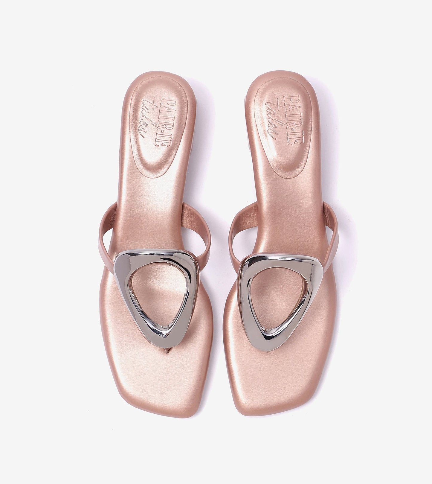 Metallic Accent T-Strap Block Heel -Peach