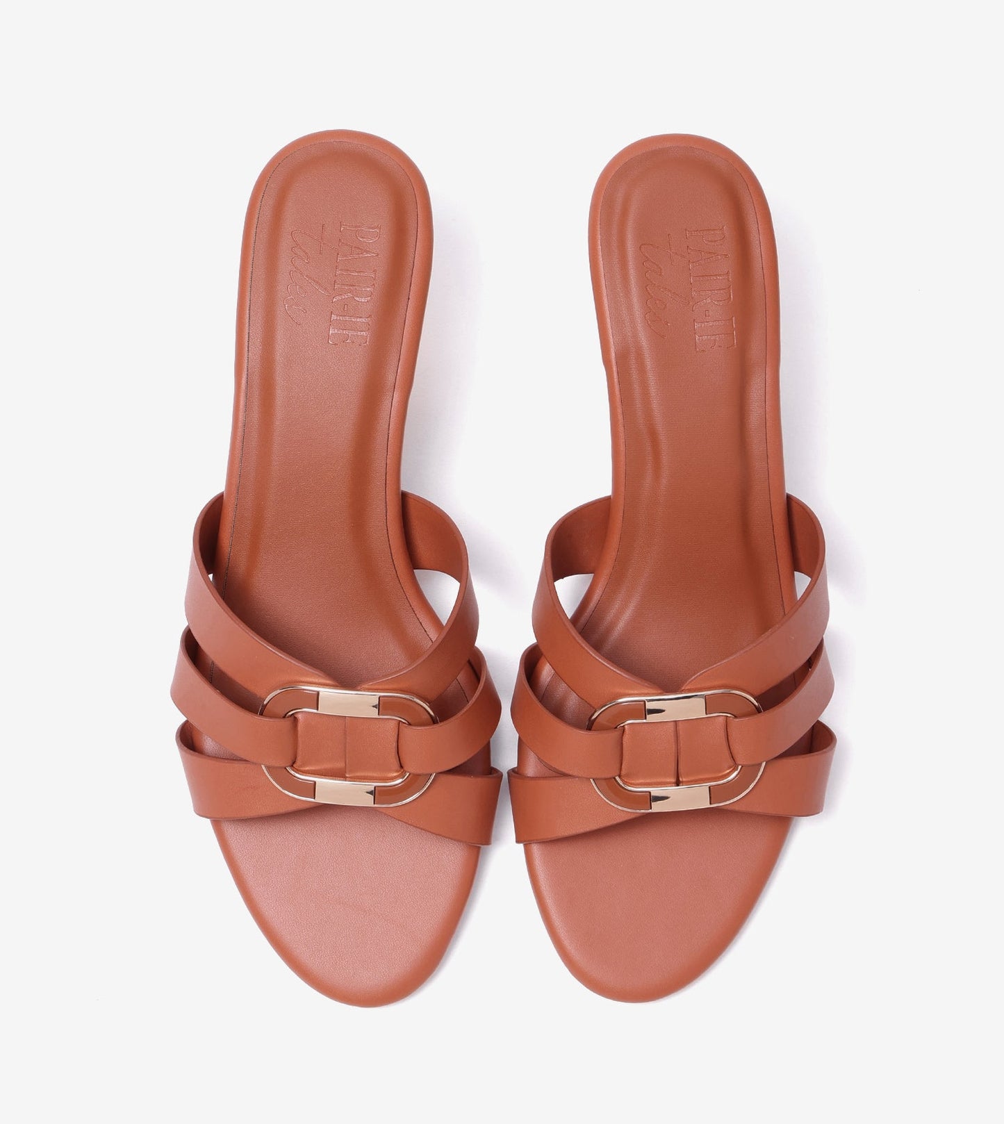 Golden Buckle Elegant Statement Heels - Tan