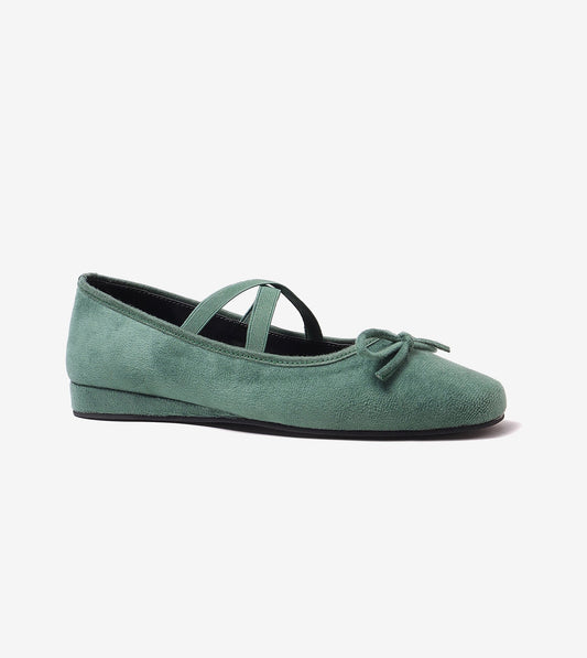 Velvet Mary Jane Flats - Green