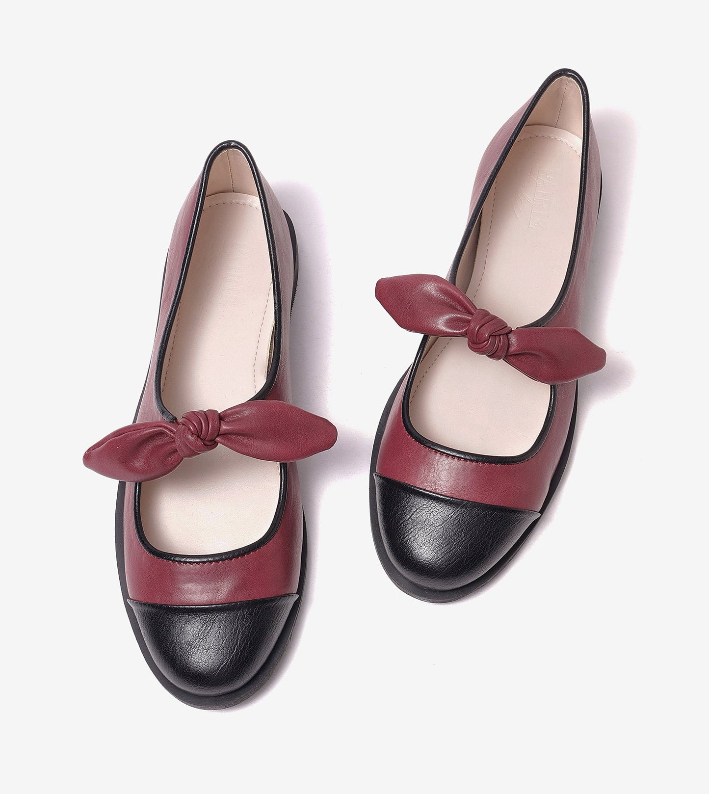 Bow Detail Cap-Toe Flats - Wine