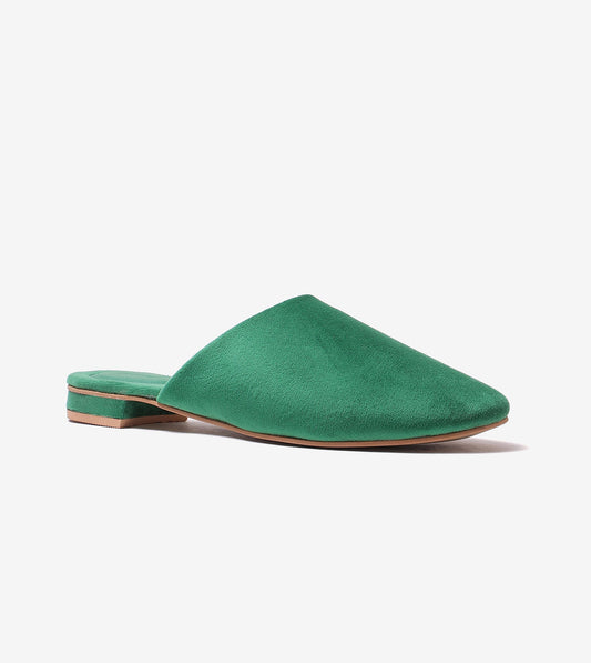 Velvet Pointed-Toe Mule Flats - Green