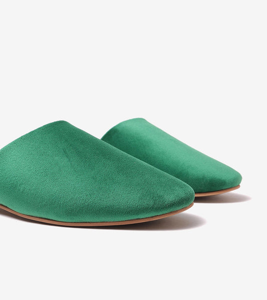 Velvet Pointed-Toe Mule Flats - Green