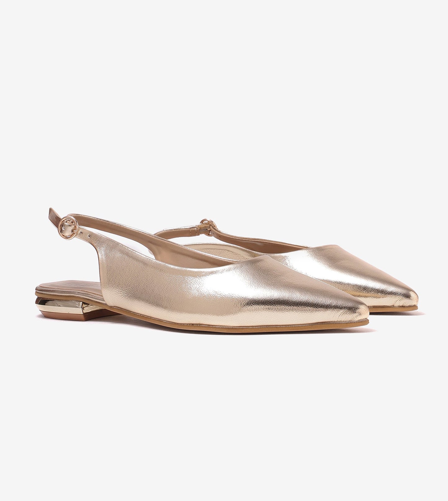Pointed Toe Slingback Flats - Gold