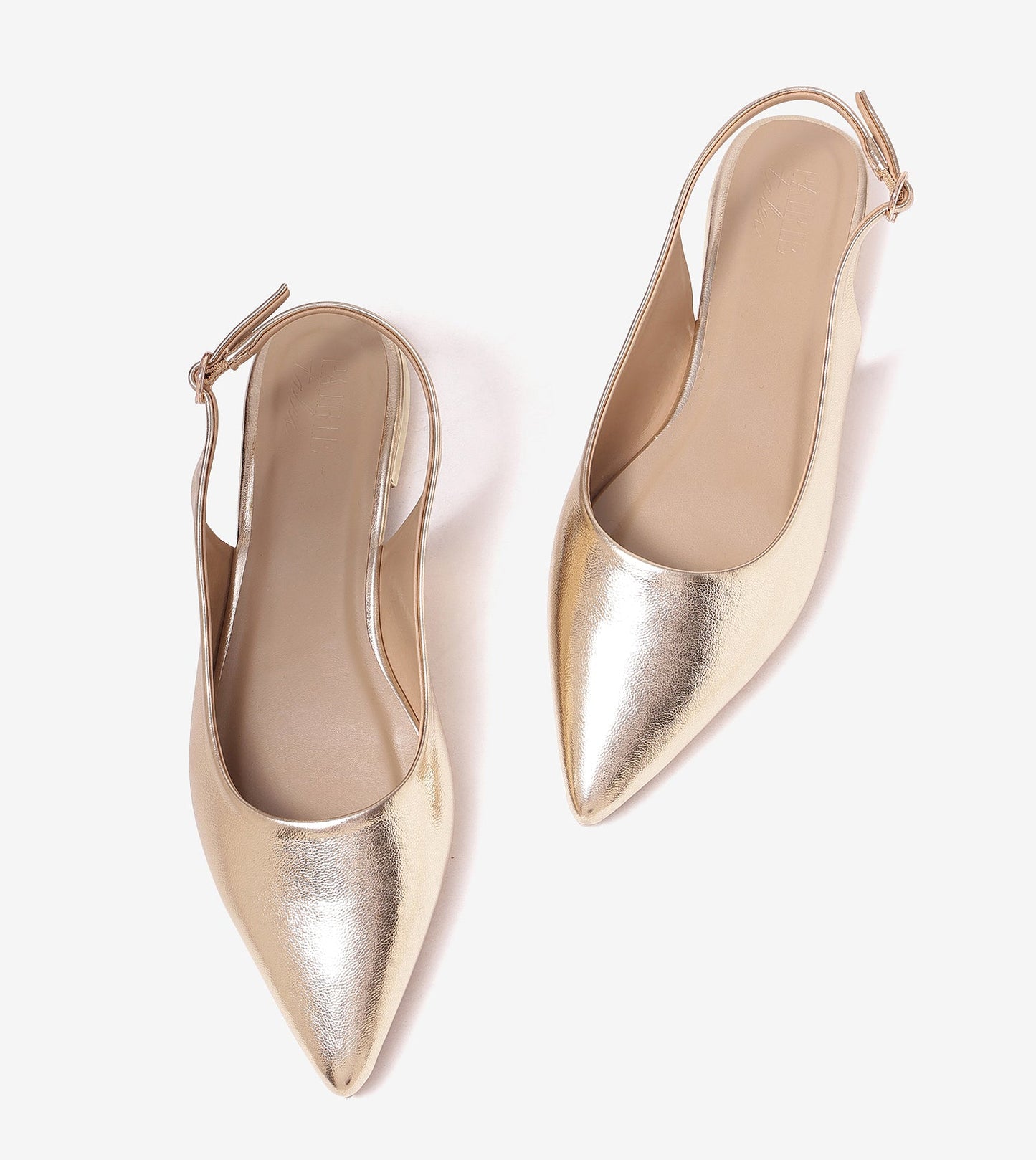 Pointed Toe Slingback Flats - Gold