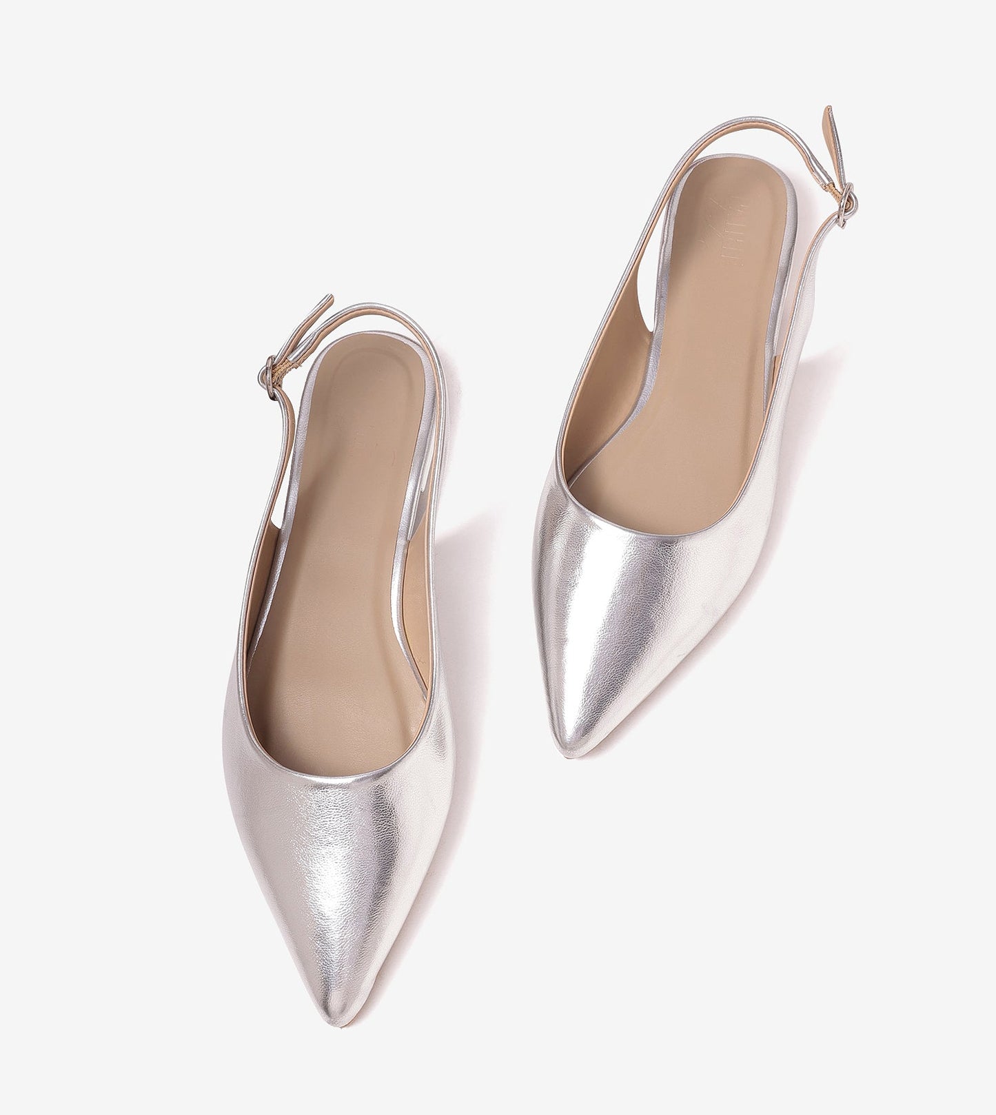 Pointed Toe Slingback Flats - Silver