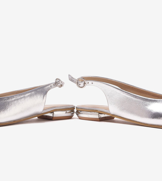 Pointed Toe Slingback Flats - Silver