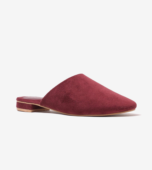 Velvet Pointed-Toe Mule Flats - Wine