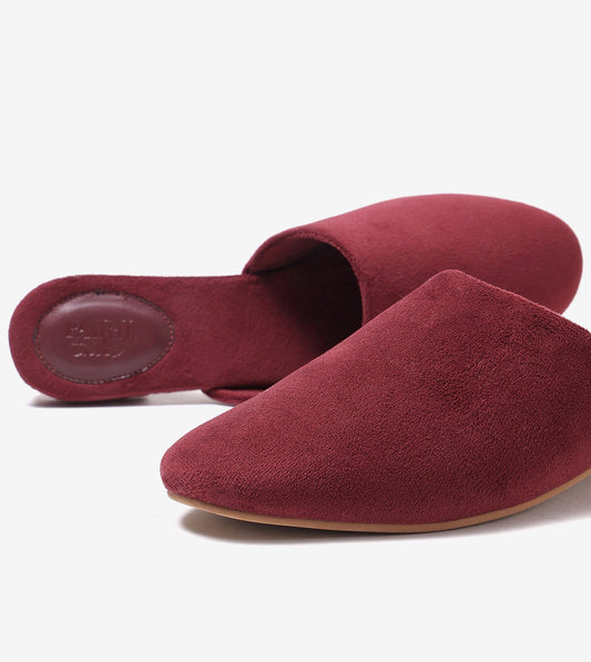 Velvet Pointed-Toe Mule Flats - Wine