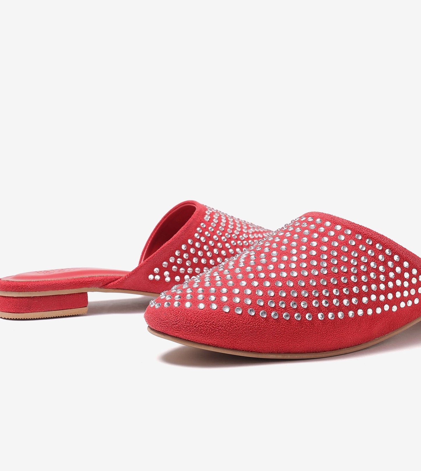 Crystal Red Slide-In Mules Flats - Red
