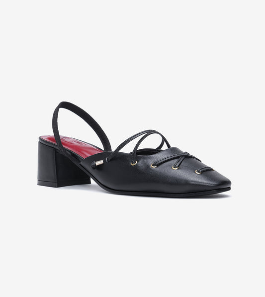 Lace-Up Slingback Heels - Black