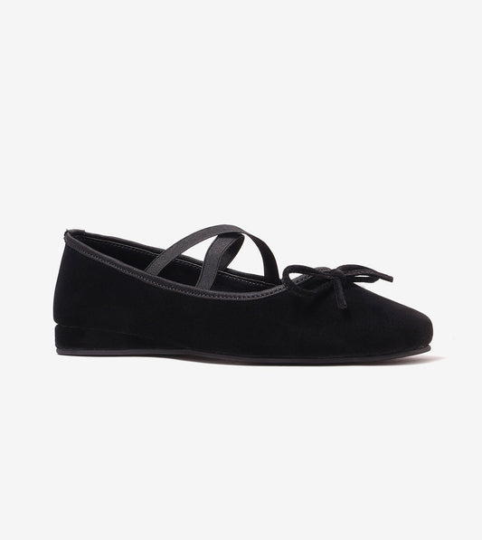 Suede Mary Jane Flats - Black