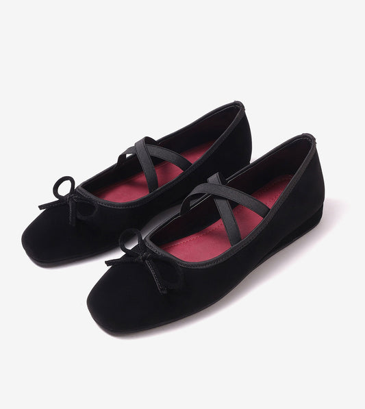 Suede Mary Jane Flats - Black