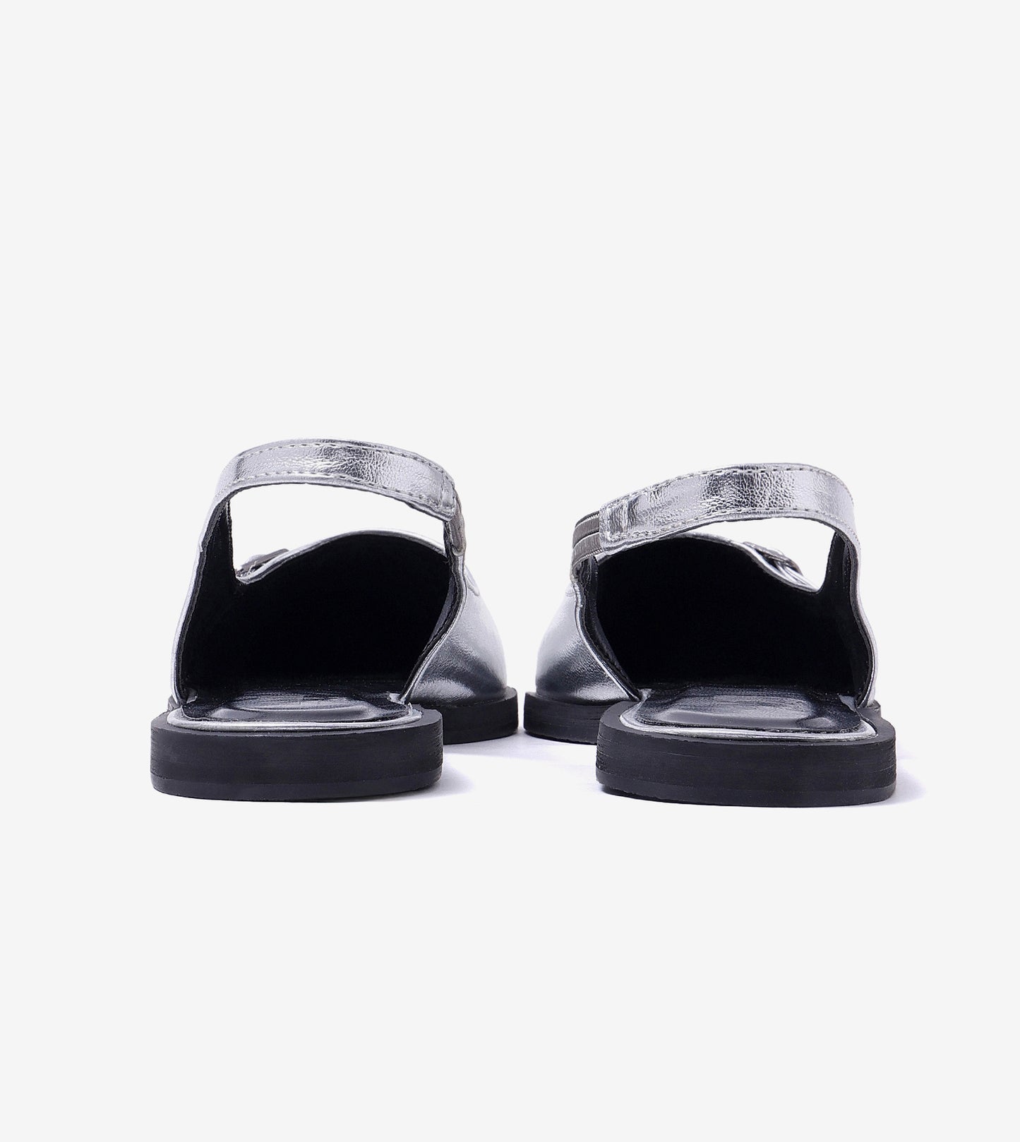 Pointed-Toe Buckle Slingback - Silver