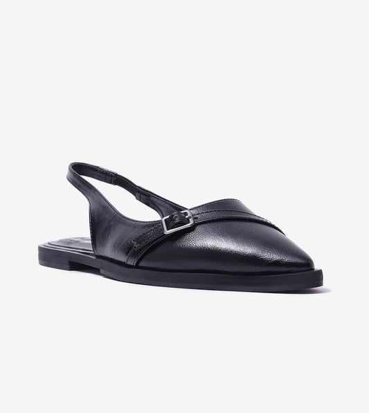 Pointed-Toe Buckle Slingback - Black