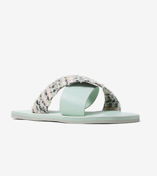Textured Cross-Strap Flats Slides - Light Green