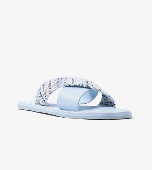 Textured Cross-Strap Flats Slides - Sky Blue