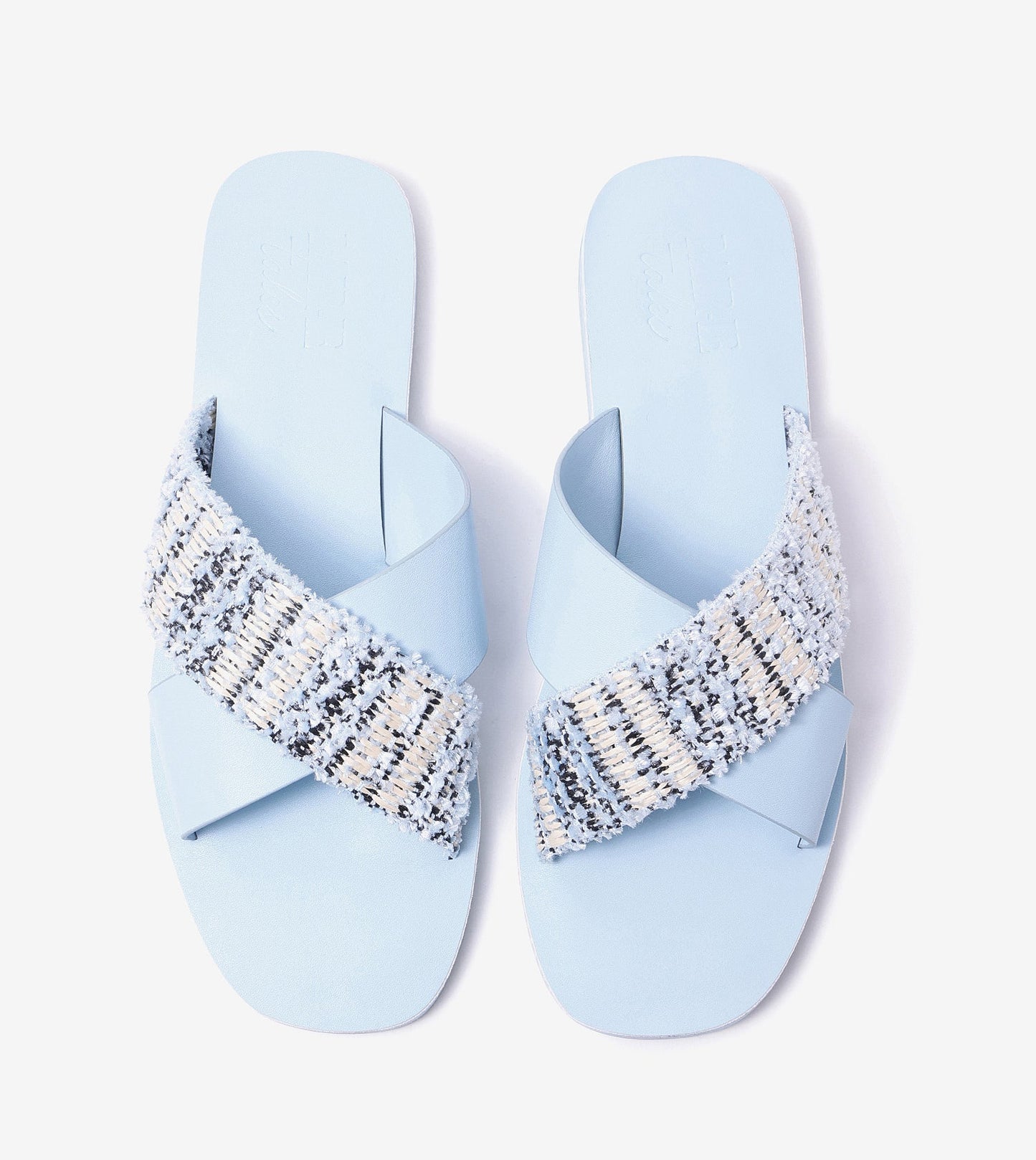 Textured Cross-Strap Flats Slides - Sky Blue