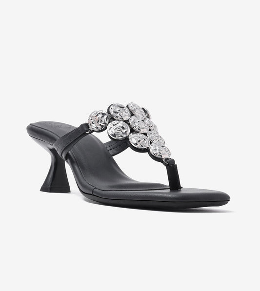 Embellished T-Strap Statement Heels - Black