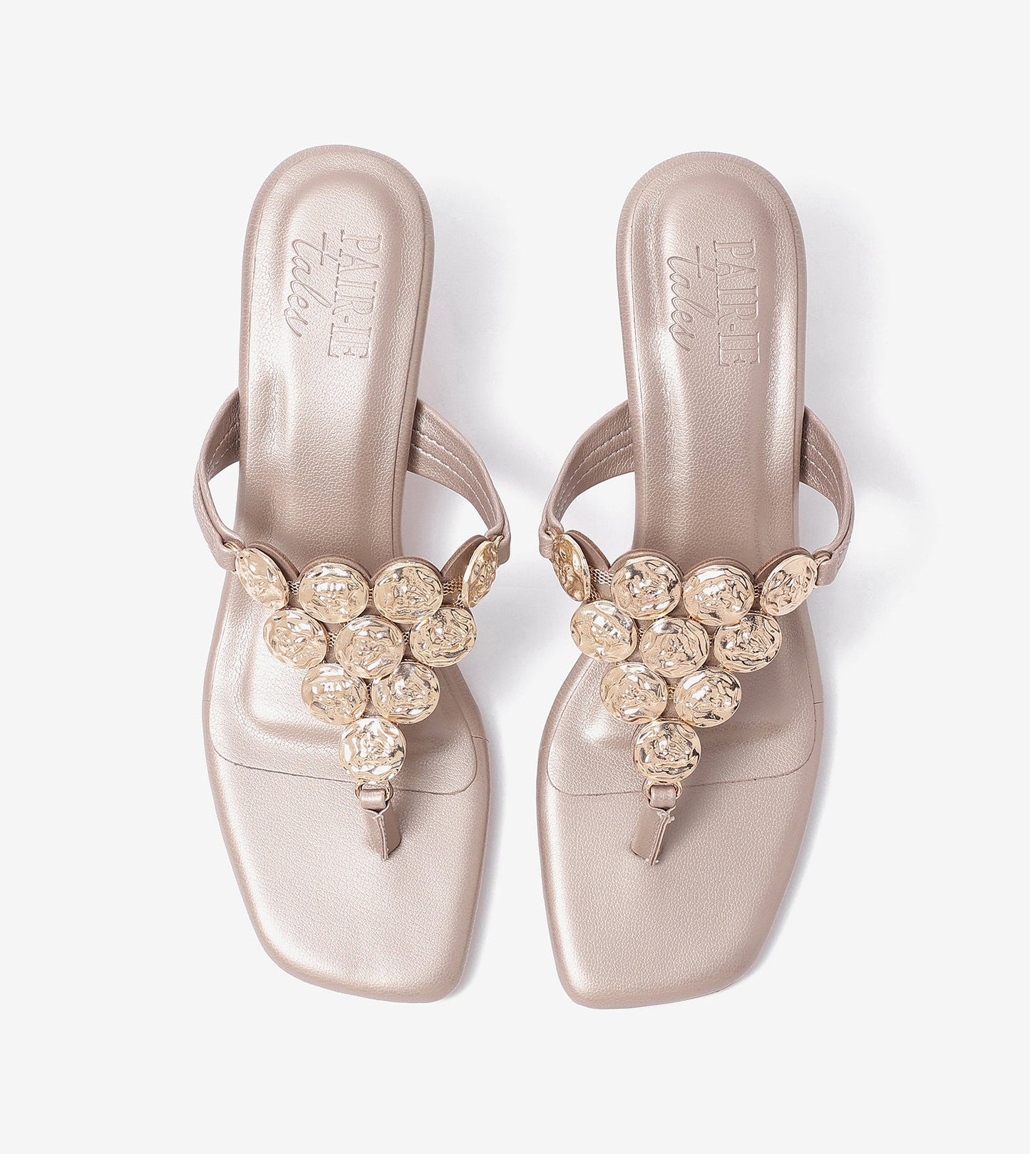 Embellished T-Strap Statement Heels - Gold