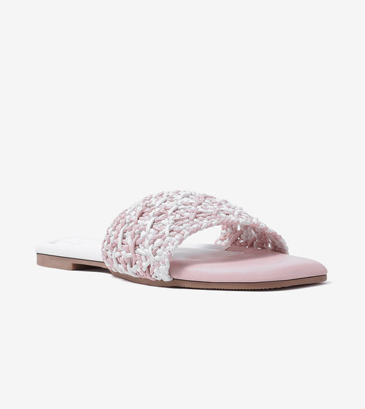 Textured Strap Slides Flat Sandal - Pink