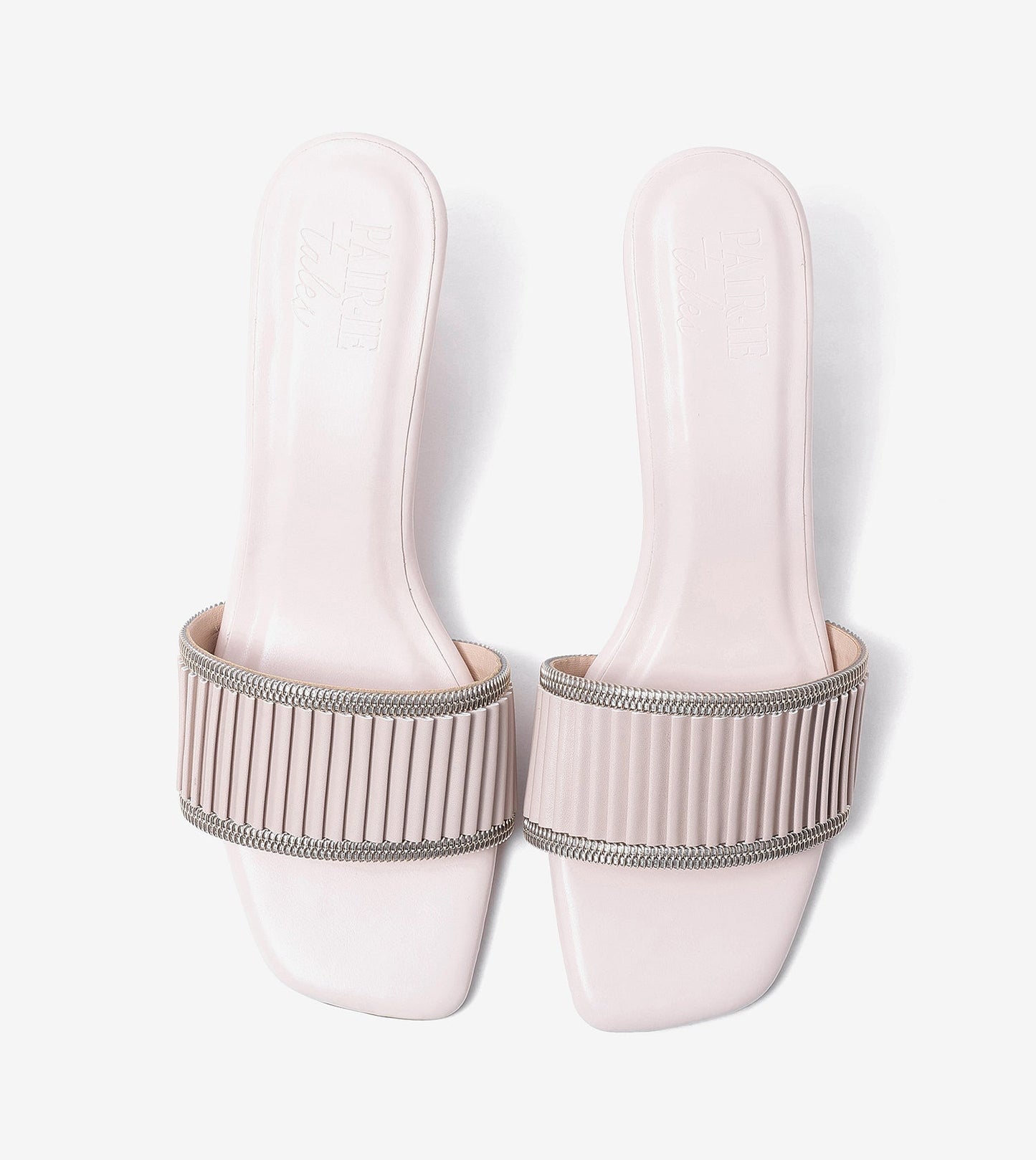 Pleated Strap Block Heel Slides - Beige