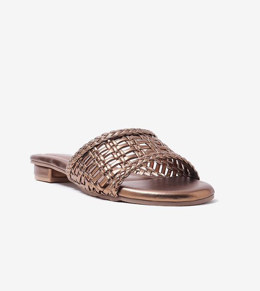 Weaved Strap Slide Flats - Antique
