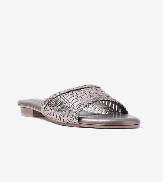 Weaved Strap Slide Flats - Gunmetal