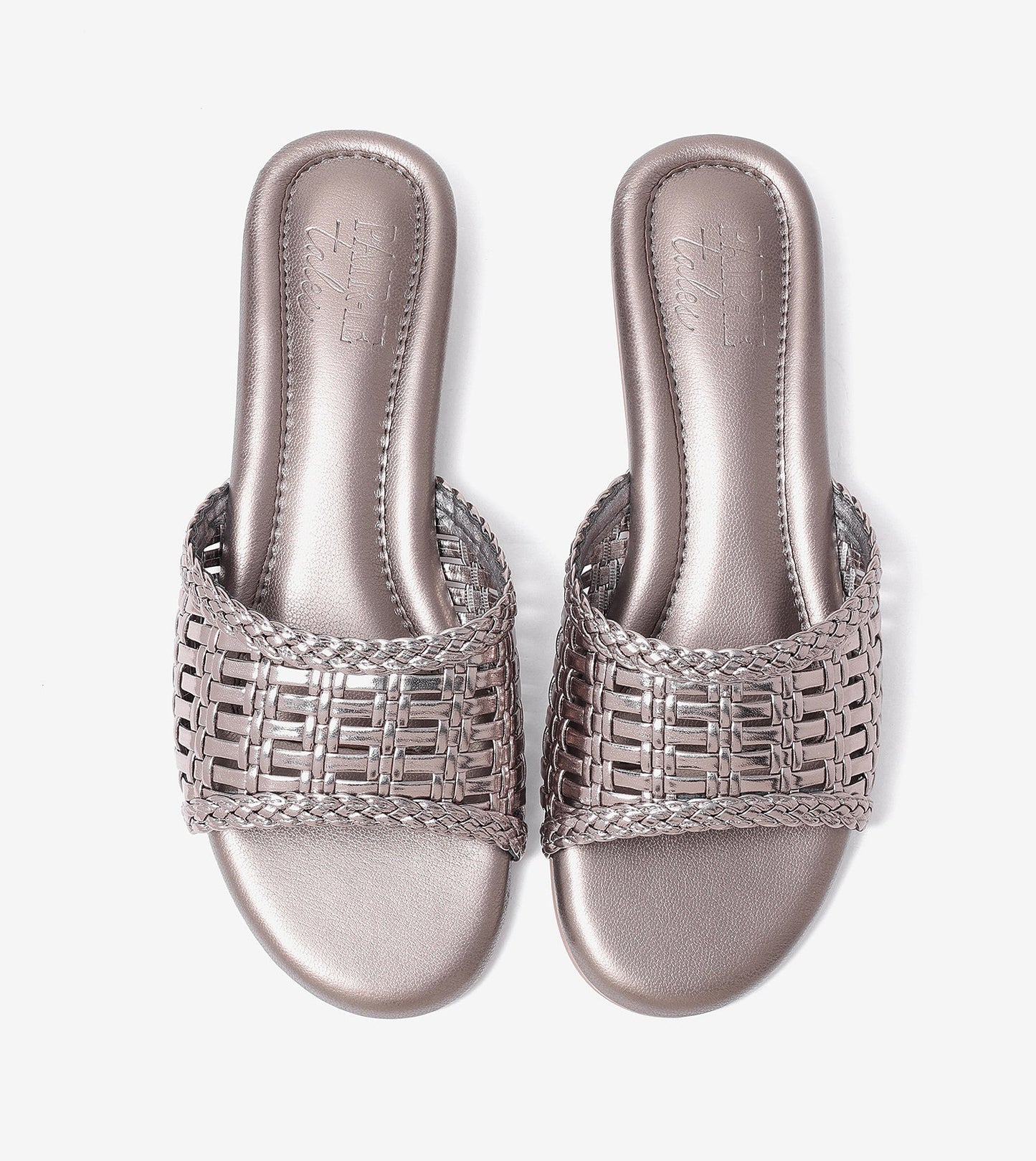 Weaved Strap Slide Flats - Gunmetal
