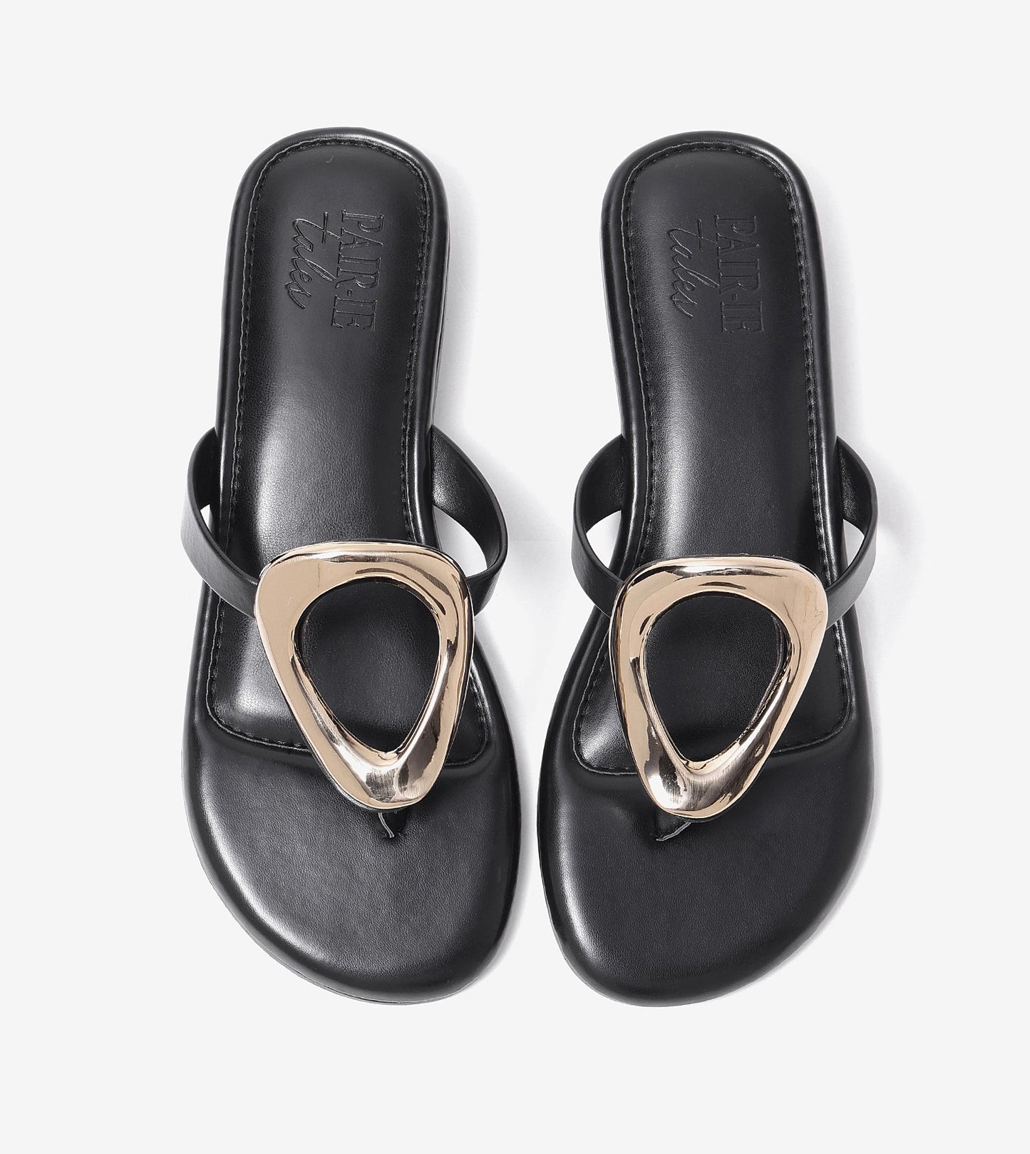 Metallic Accent T-Strap Flats Sandal - Black