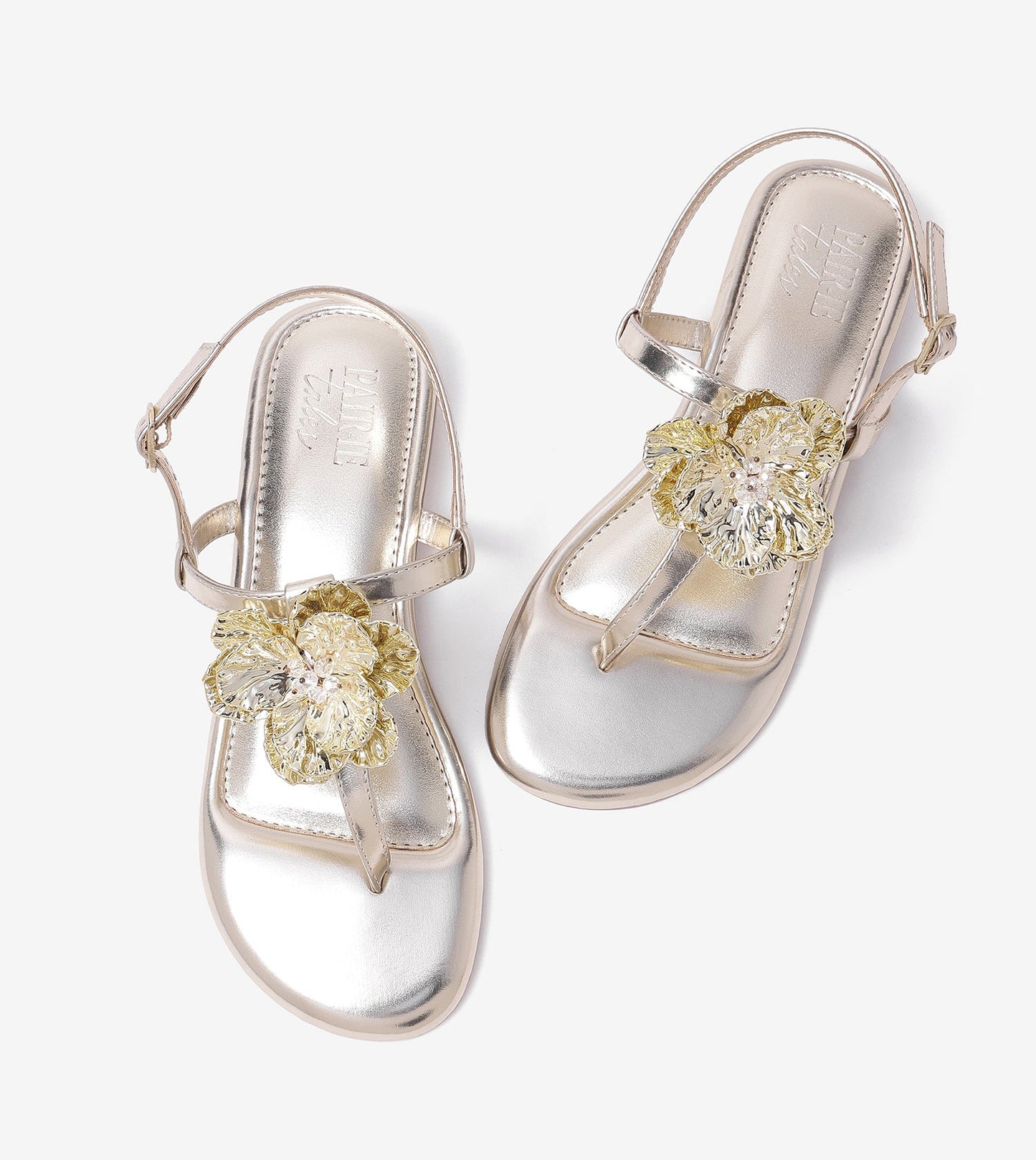 Floral Flats Sandal - Gold