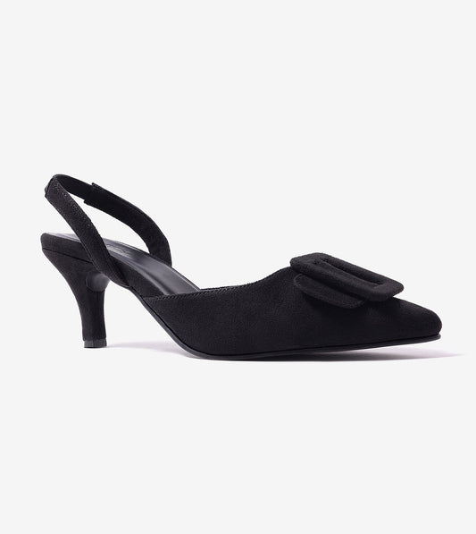 Slingback Pointed Toe buckle detail heels - Black