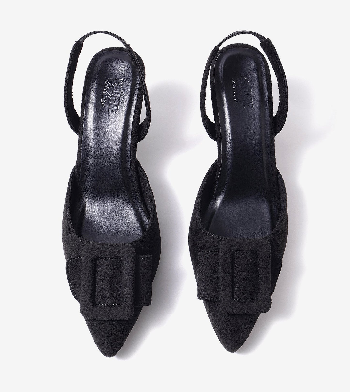 Slingback Pointed Toe buckle detail heels - Black