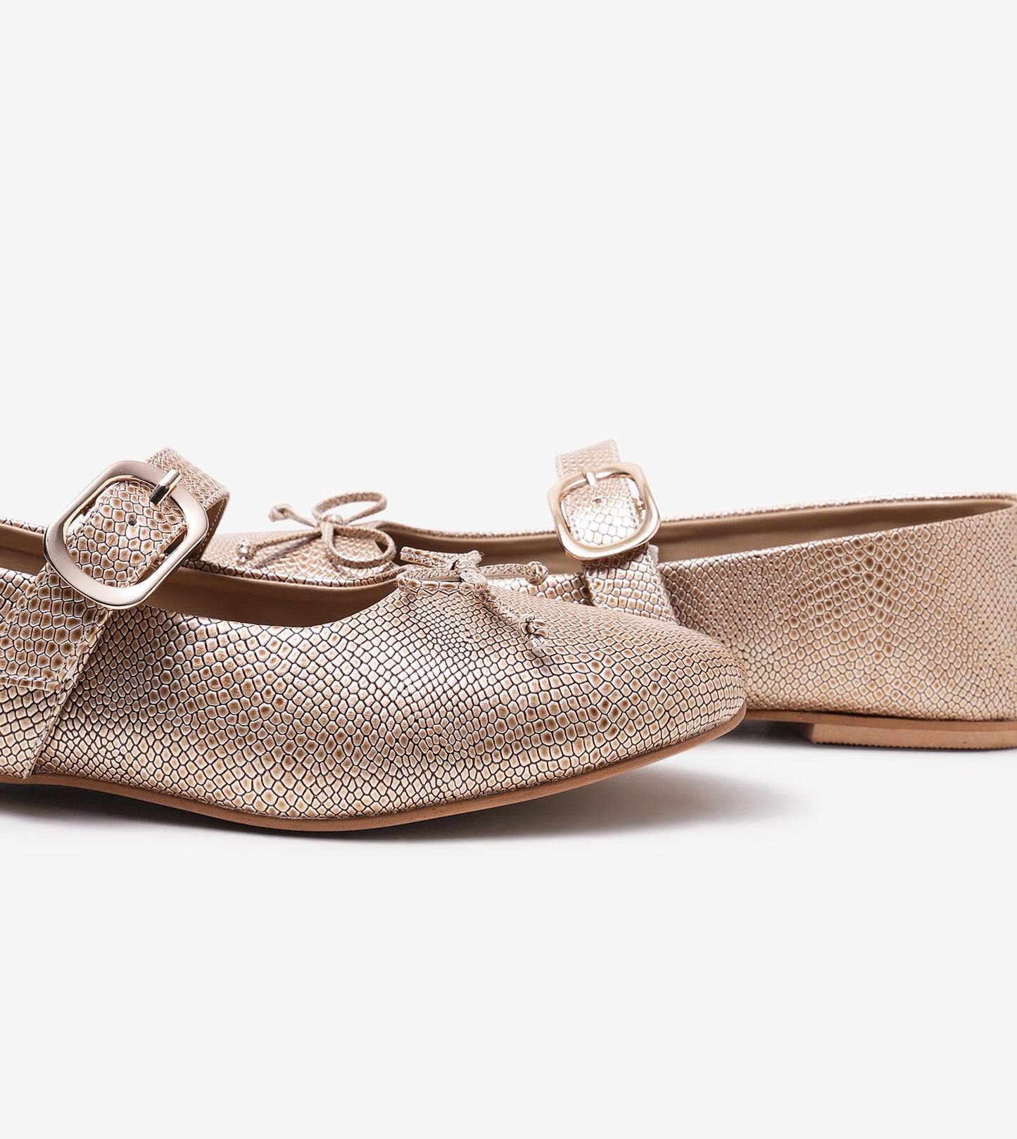 Buckled Mary Janes Ballet Flats - Gold