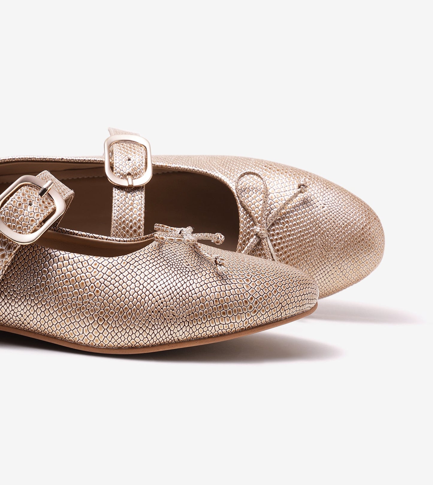 Buckled Mary Janes Ballet Flats - Gold