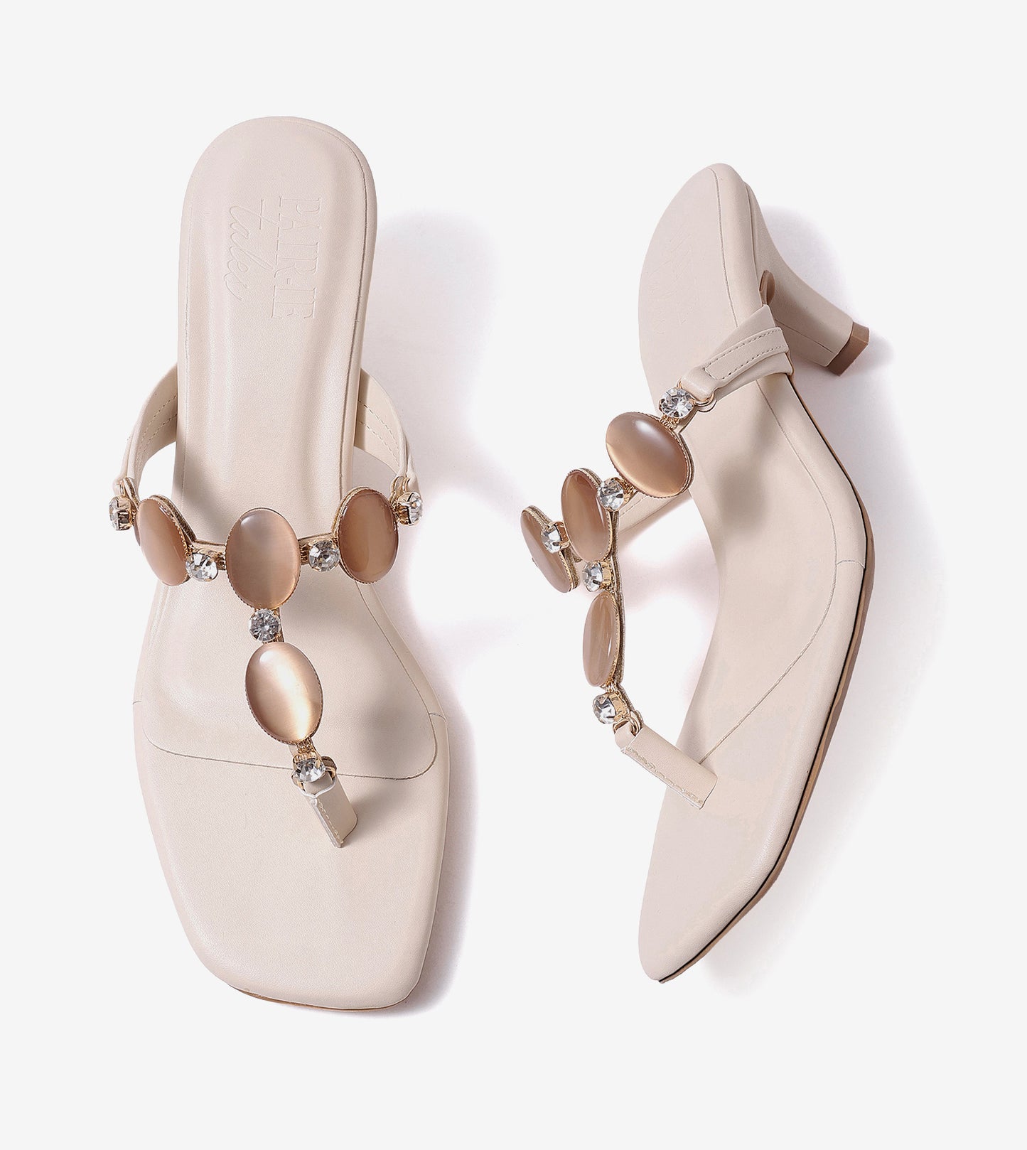 Beaded Heels Sandal - Beige