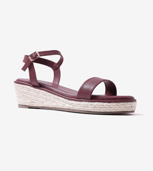 Two-Strap Espadrille Wedges - Maroon