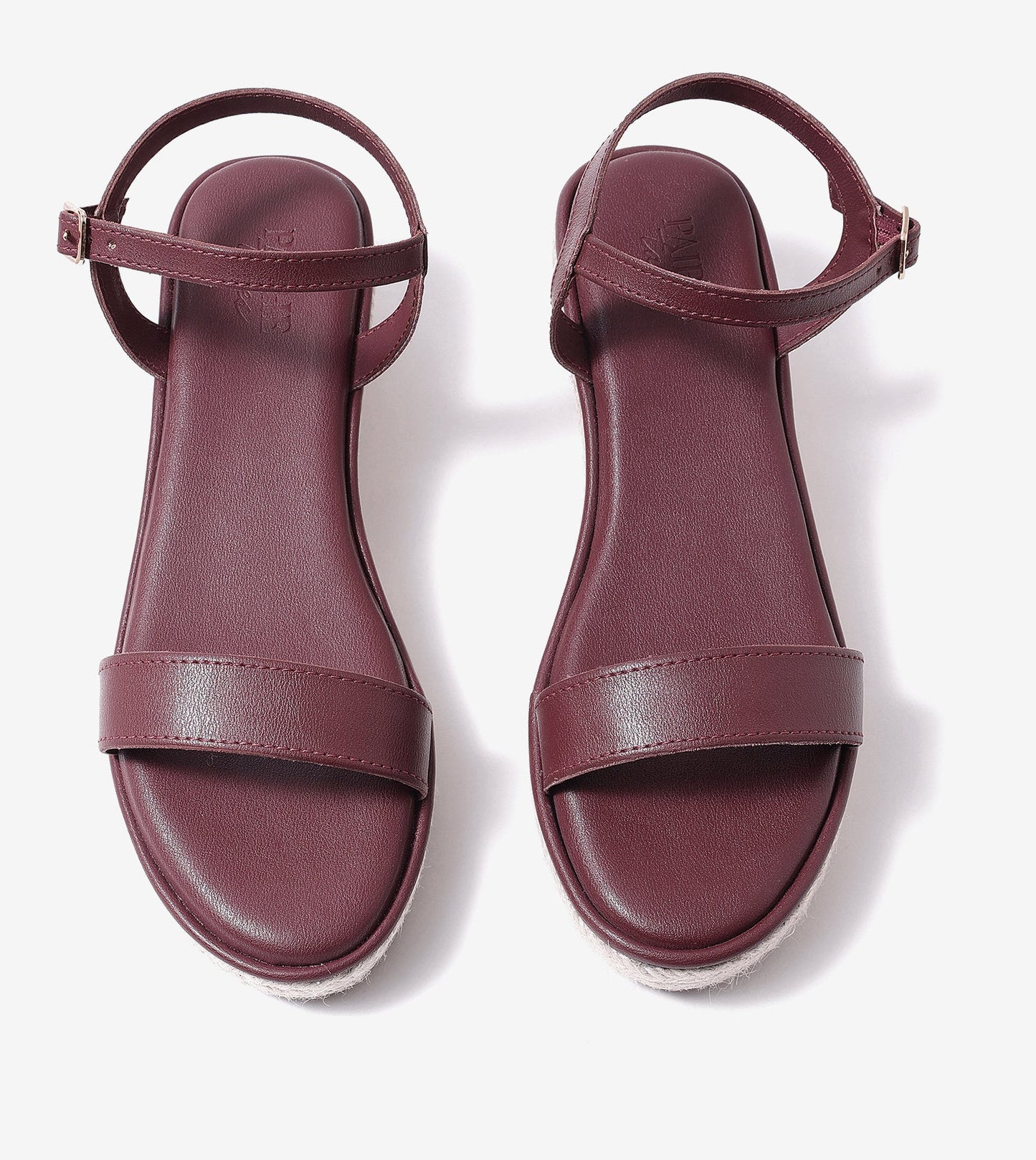 Minimal Two-Strap Platform Espadrille Wedges - Maroon