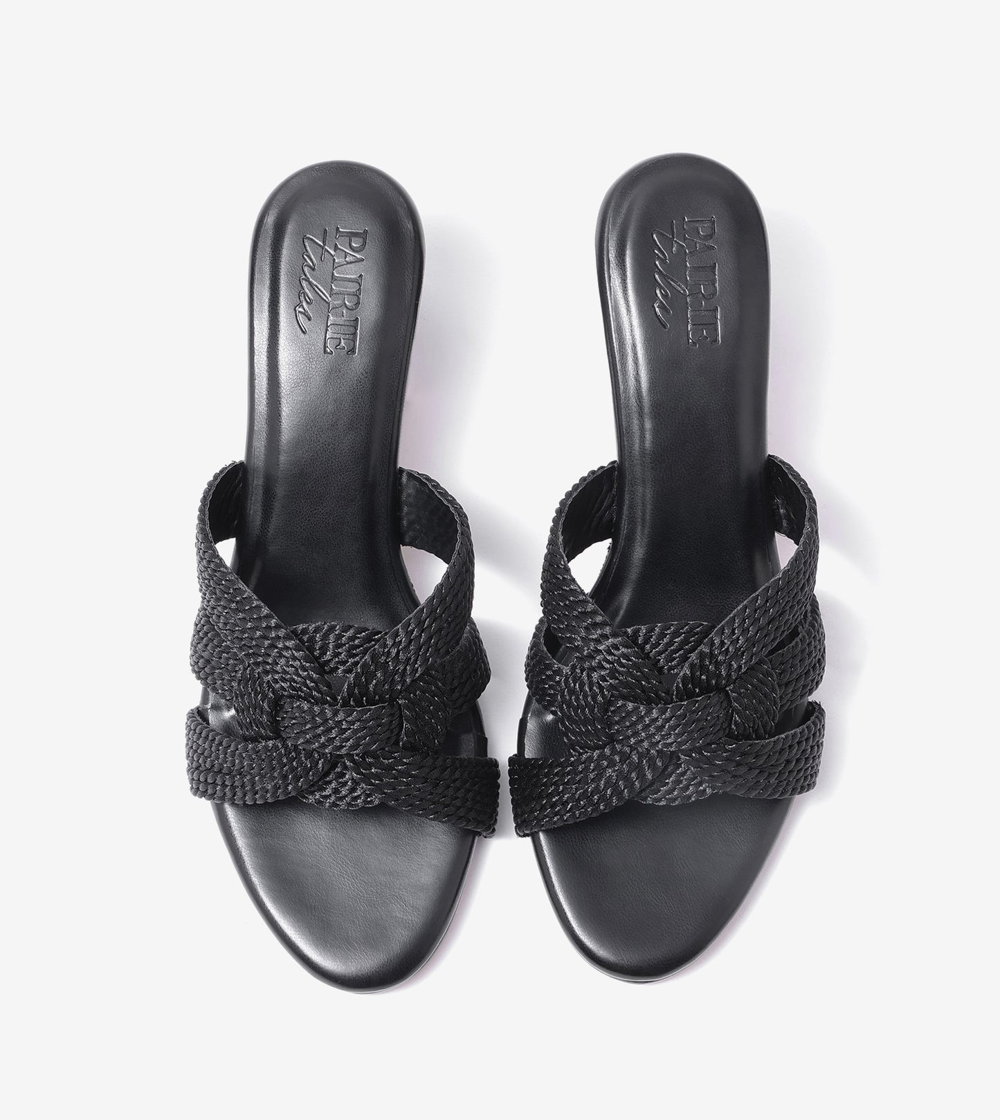 Braided Crossover Block Heels - Black