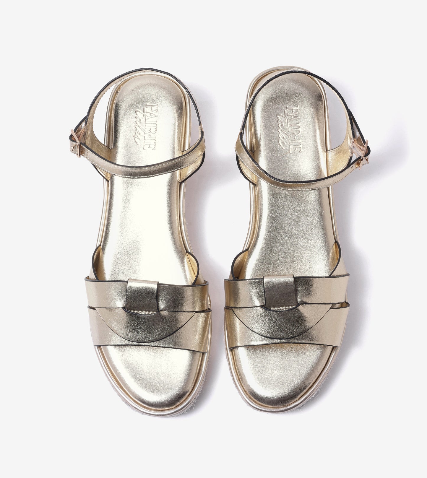 Double-Band Slide Wedges Ankle Strap - Light Gold