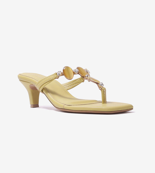 Beaded Heels Sandal - Lime Green