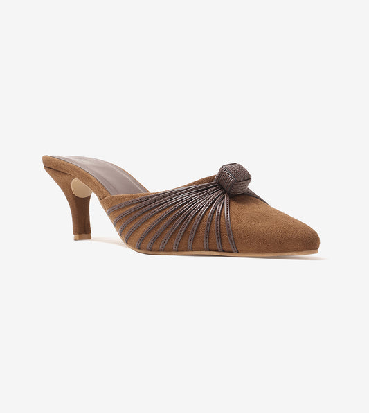 Suede Knotted Stiletto Mules - Brown