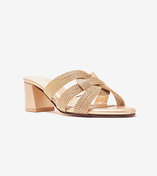 Braided Crossover Block Heels - Light Gold