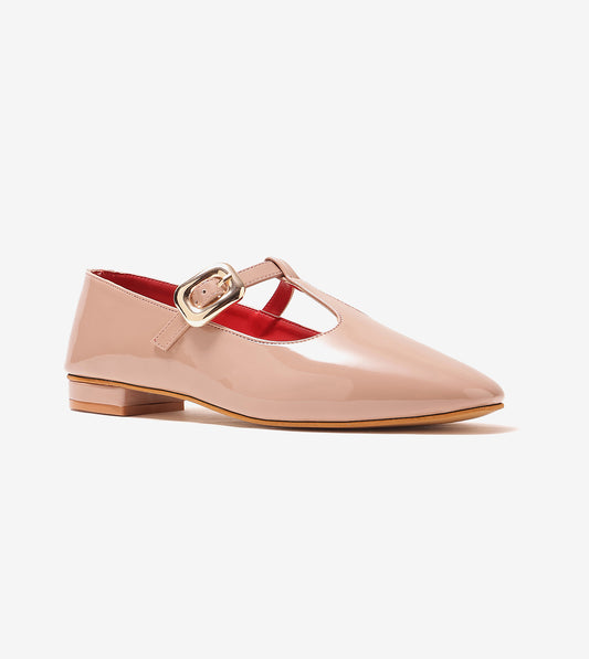 Classic Buckled Strap Mary Jane Flats - Nude