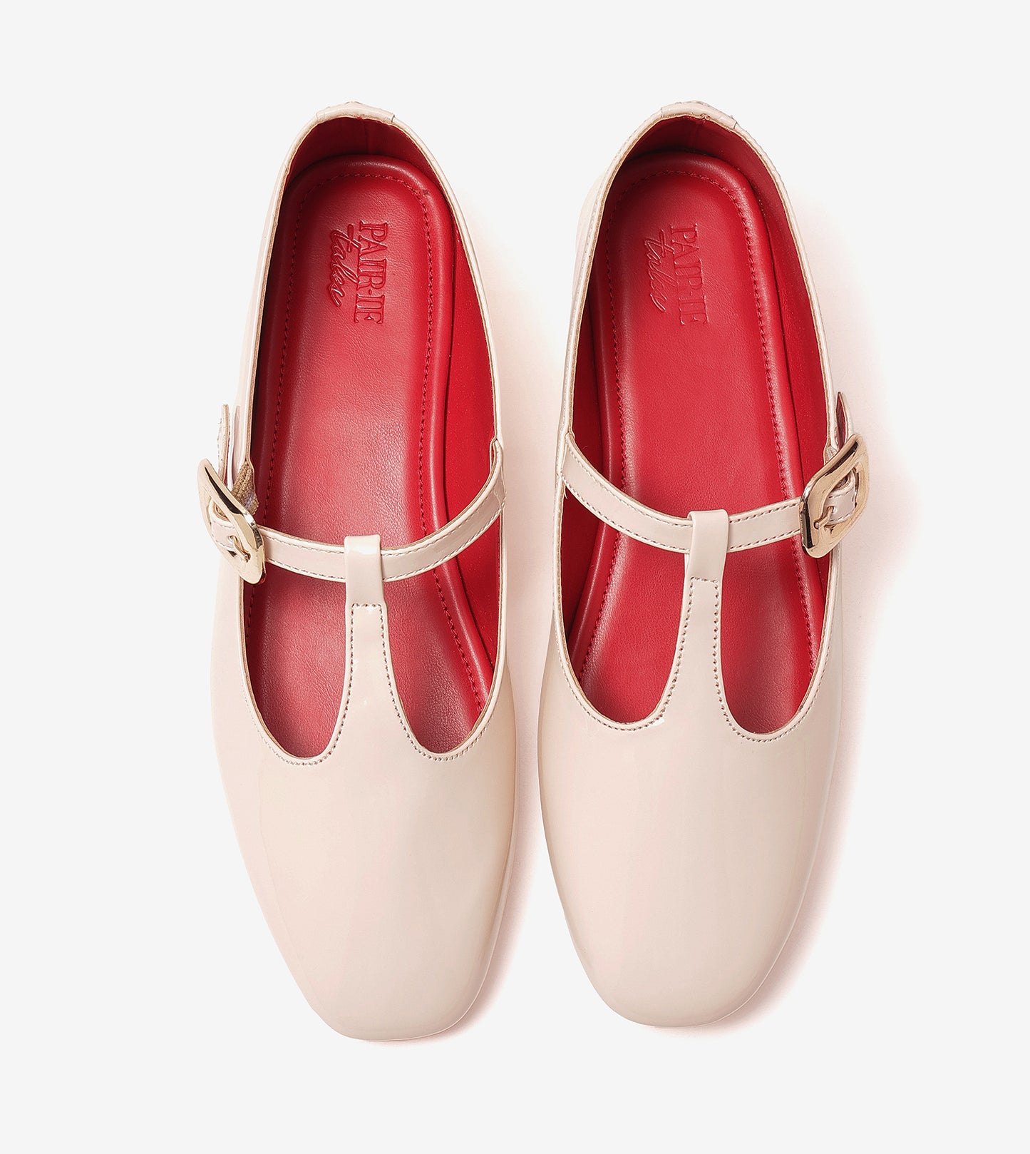 Classic Buckled Strap Mary Jane Flats - Cream